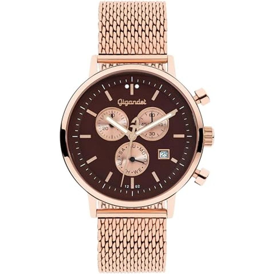 Gigandet, Orologio da polso, Unisex Analogue Japanese Quartz Movement Watch with Stainless Steel Bracelet 6VNAG6NE015 Brown Brown, Marrone, (Orologio 