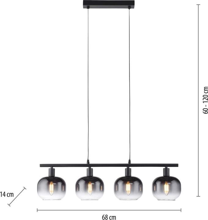 Actual product image Just Light ZEA Pendelleuchte E14 max.25W 4-fach Schwarz/Rauchfarben 15421-18 (E14)