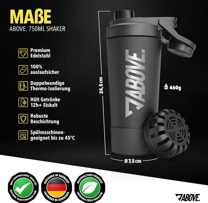 Actual product image Above . Edelstahl Protein Shaker (750ml) (0.75 l)