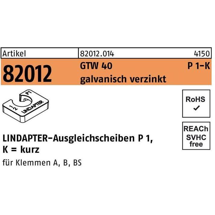 Lindapter, Zubehör Befestigungstechnik, Ausgleichscheibe R 82012 GTW 40 P1 M 20 / 10,0 galvanisch verzinkt