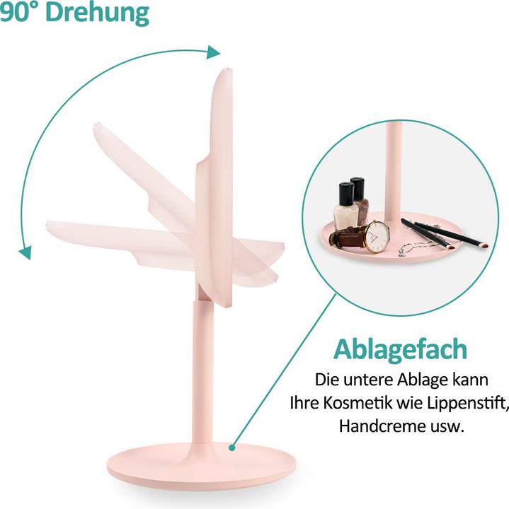 Produktbild Emke Kosmetikspiegel mit Beleuchtung, 1/3-facher Vergrößerung, 90° schwenkbar, Touch-Schalter und Memory-