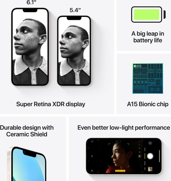 Actual product image Apple iPhone 13 (512 GB, Starlight, 6.10", SIM + eSIM, 12 Mpx, 5G)
