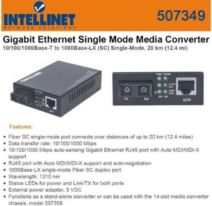Produktbild Intellinet 10/100/1000Base-T to 1000Base-LX, SC, Single-Mode