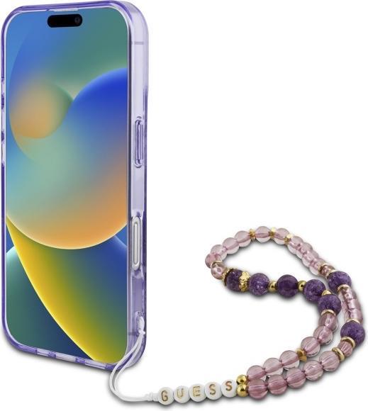 Actual product image Guess GUHMP16MHFWBRCESU iPhone 16 Plus 6.7" fioletowy/purple hardcase IML Flowers With Pearl Strap M (Apple iPhone 16 Plus)