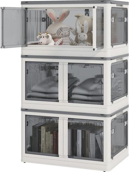 Swisshandel24 Storage box 69L stackable with castors, foldable, 5-sided access, white (42 cm, 69 l)