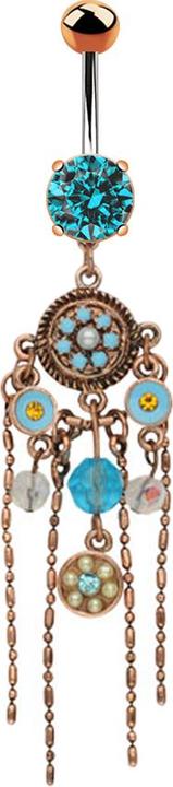 Image du produit Star Piercing Banane or rose avec boule et cristal aqua Pendentif Vintage Lustre Opalite (Laiton, Acier chirurgical 316L)