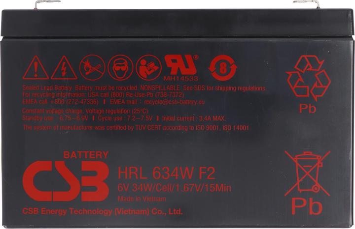 Produktbild CSB HRL634W 6 Volt AGM Bleiakku 5,6Ah - 34Wh, 151x34x98,3mm Faston 6,3mm Hochstromfest Longlife (6V)