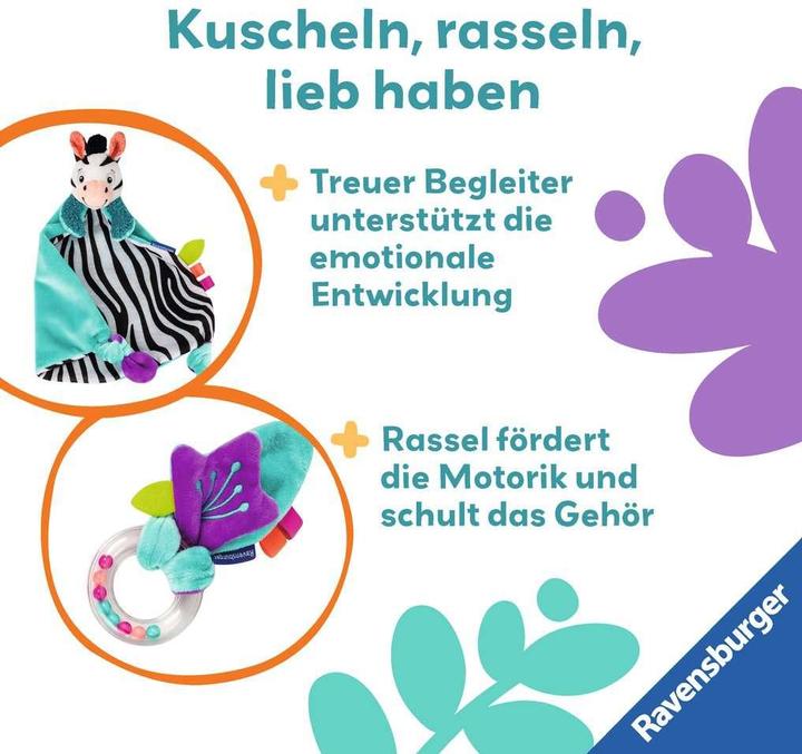 Produktbild Ravensburger 4858 play+ Fühlen, rasseln, spielen (Geschenk-Set: Zebra), Schmusetuch, Geschenk zur