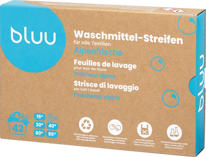 bluu Strisce di lavaggio ecologiche universali Alpine Fresh (42 Cicli di lavaggio, Salviette)