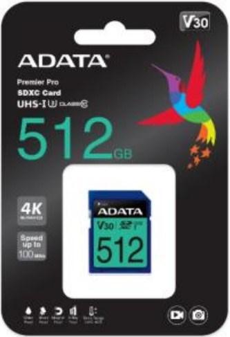 Actual product image Adata Premier Pro SDXC UHS-I U3 Class 10 (V30S) (512 GB, SDXC, U3, UHS-I)