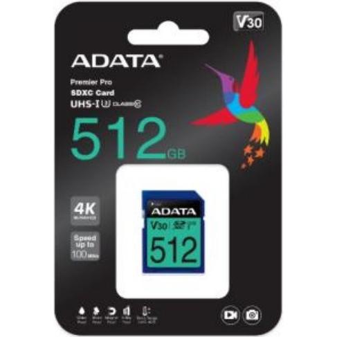 Thumbnail - Adata Premier Pro SDXC UHS-I U3 Class 10 (V30S) (512 GB, SDXC, U3, UHS-I), Speicherkarte, Blau