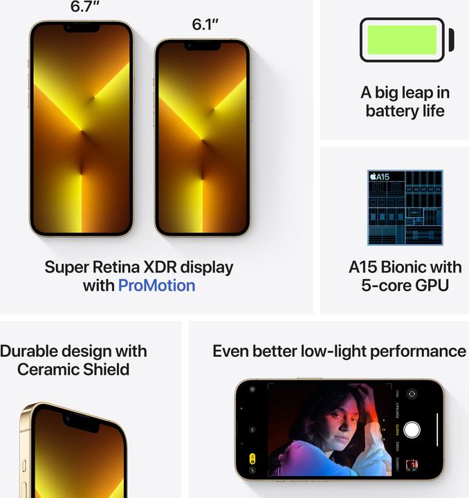 Immagine prodotto Apple iPhone 13 Pro Max (128 GB, Oro, 6.70", SIM + eSIM, 12 Mpx, 5G)