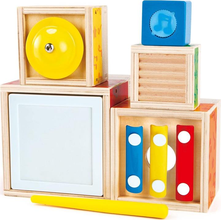Produktbild Hape Musik-Stapelwürfel (Englisch, Französisch, Italienisch, Deutsch, Spanisch)