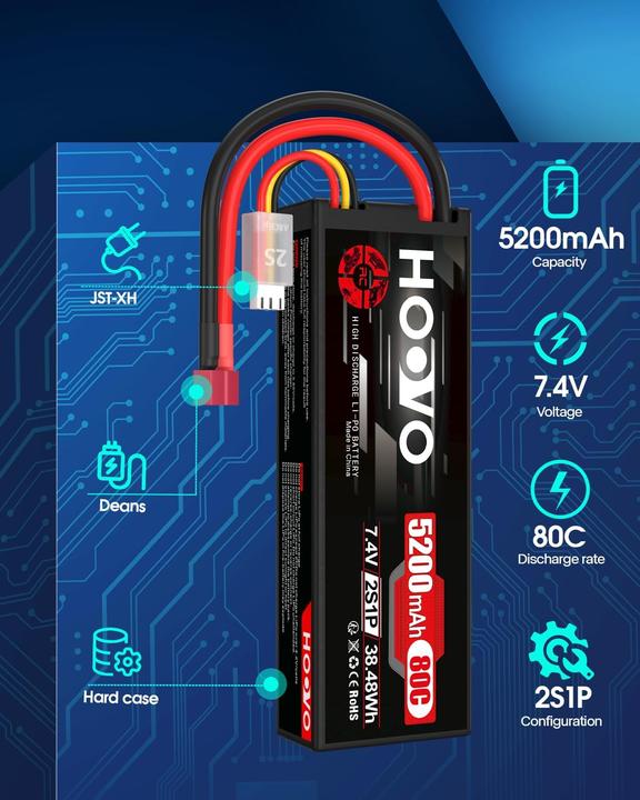 Image du produit Hoovo 2S LiPo RC Akku 7,4V 5200mAh (2 Stück) (7.40 V, 5200 mAh)