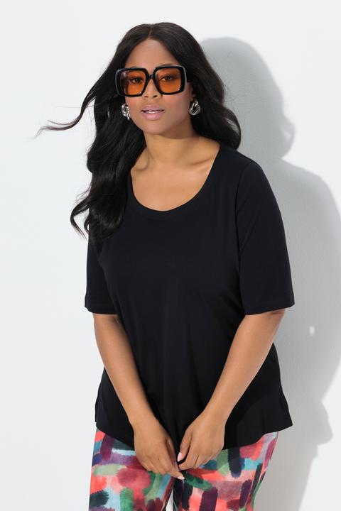 Immagine prodotto Ulla Popken T-shirt dal taglio svasato in cotone Pima con scollo a girocollo e maniche a 3/4 (50, 52)