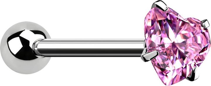 Image du produit Star Piercing Barbell silber mit Kugel und Kristallherz pink gefasst (sans laiton, Acier chirurgical 316L)