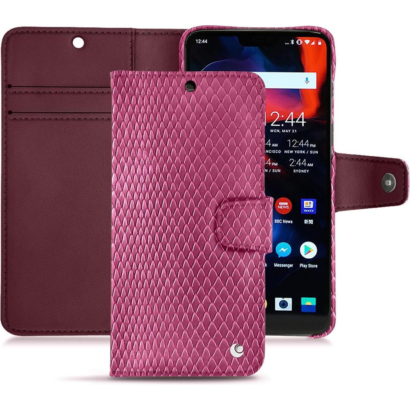Noreve Lederschutzhülle Wallet (OnePlus 6), Smartphone Hülle, Rosa