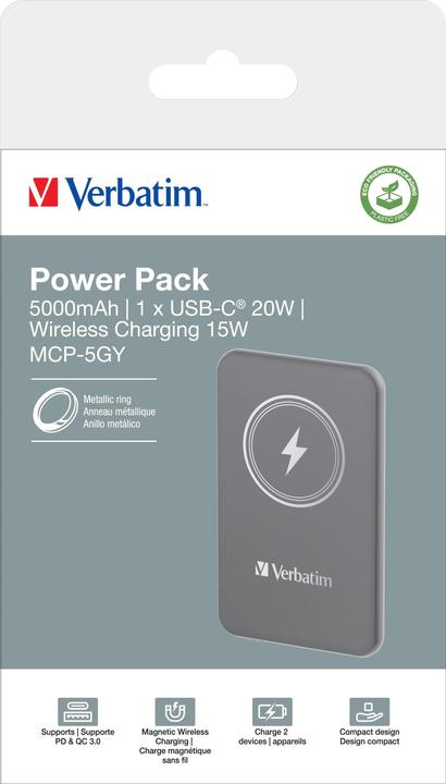 Actual product image Verbatim POWER BANK 5000 GRIS (5000 mAh, 20 W, 20 Wh)