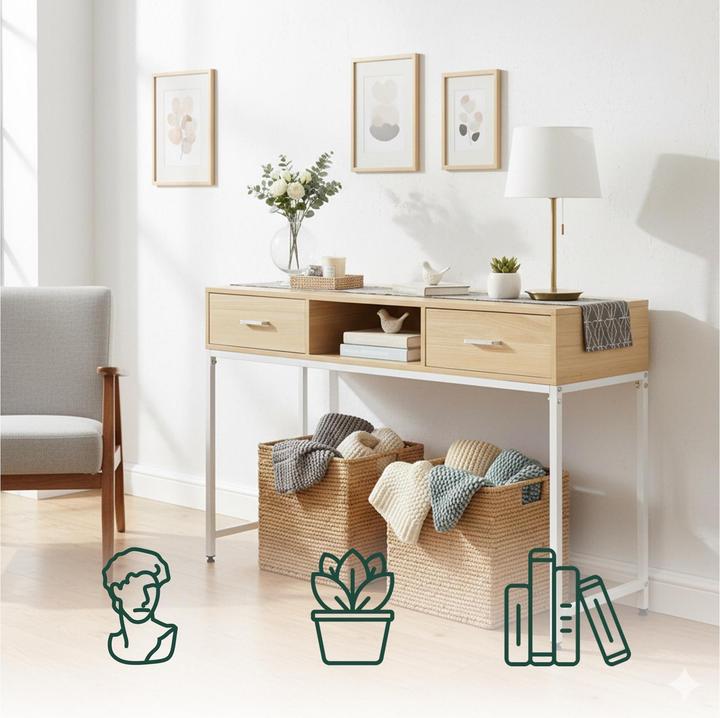 Actual product image Relaxdays Konsolentisch 2 Schubladen offenes Fach (120 x 40 x 80 cm)