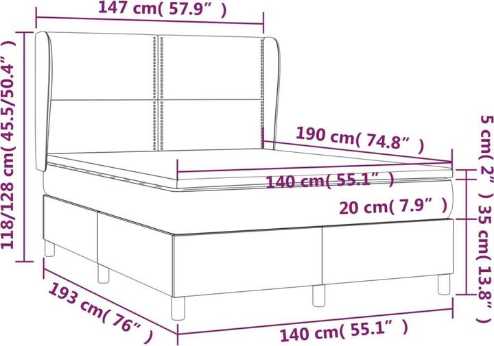 Produktbild vidaXL Boxspringbett (140 x 190 cm)