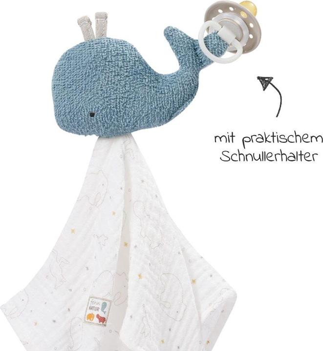 Produktbild Fehn 056068 Schmusetuch Wal fehnNATUR – Baby Schnuffeltuch aus Bio-Baumwolle mit Schnullerbefestigun