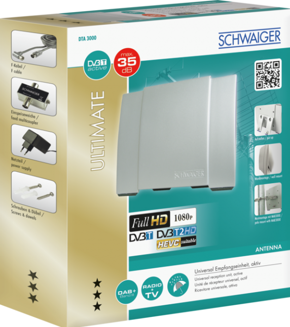 Actual product image Schwaiger HD Allround Antenna (Flat antenna, 35 dB, DVB-T / -T2)