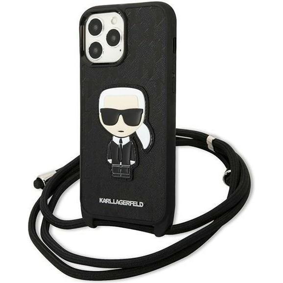 Karl Lagerfeld Monogram Leather Patch and Cord Iconik - Etui iPhone 13 Pro Max (Apple iPhone 13 Pro Max), Smartphone Hül...
