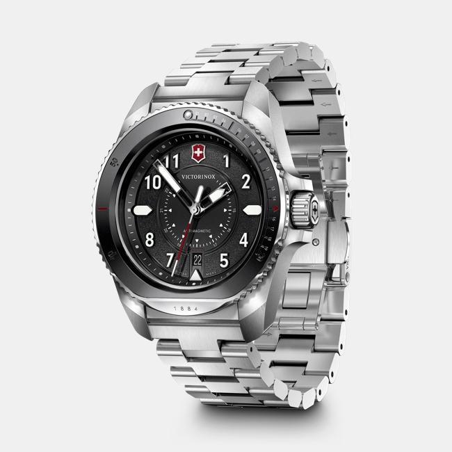Produktbild Victorinox Journey 1884, Taucheruhr, Herrenuhr, 43 cm, Ziffernblatt schwarz, Edelstahl Armband silber (Taucheruhr, 43 mm)