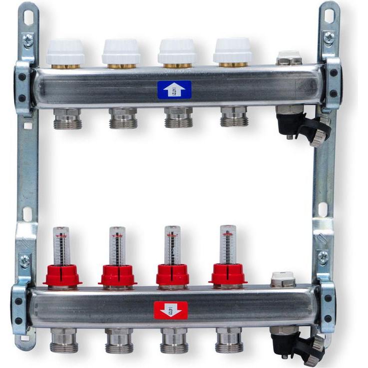 Sanpro, Zubehör Sanitärinstallation, Fussbodenheizungsverteiler Edelstahl - Topmeter für 4 Heizkreise ohne Set