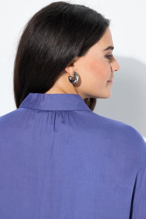 Actual product image Ulla Popken Asymmetric Flounce Panel 3/4 Sleeve Tunic Blouse (60)