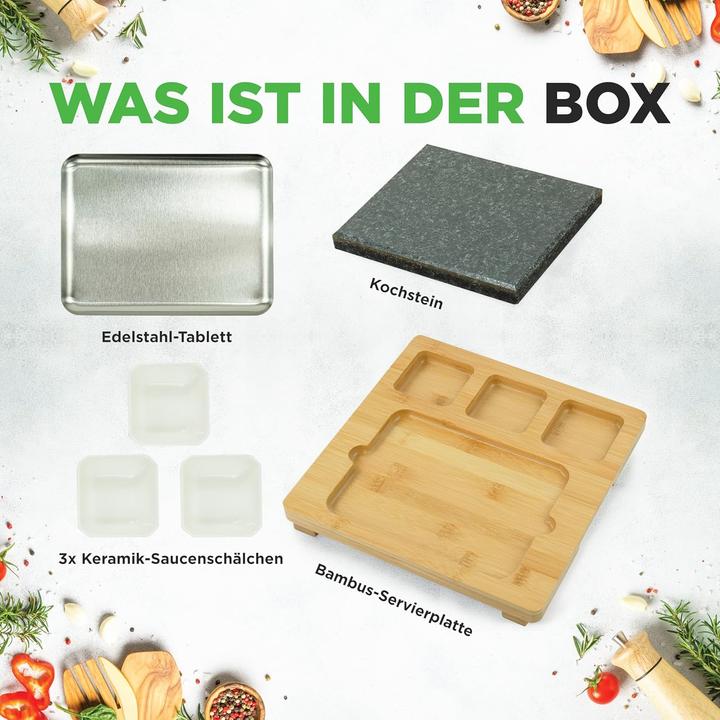 Produktbild Nutrichef Heisser Stein Tischgrill-Set mit Bambus & Keramik
