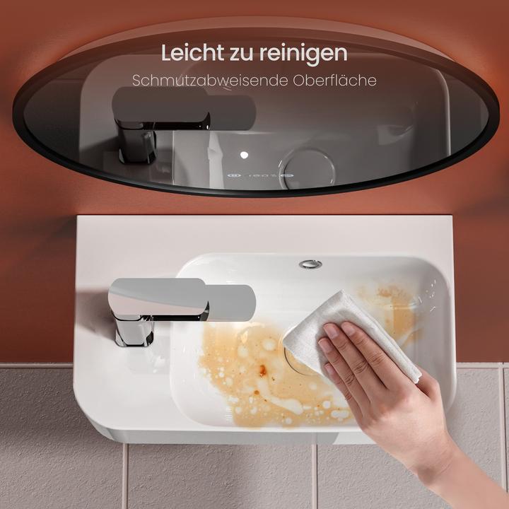 Produktbild Emke Wandwaschbecken 450 x 265 x 156 mm, Rechteckig, Keramik, Hahnloch rechts, Weiss glänzend (265 mm, 450 mm)