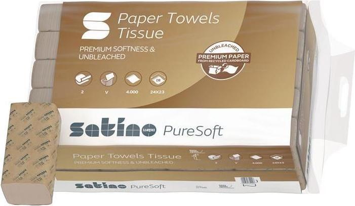 Satino by Wepa Papieren handdoek 2-laags V-vouw 24x23cm gerecycled beige 4.000 vellen (20 x)