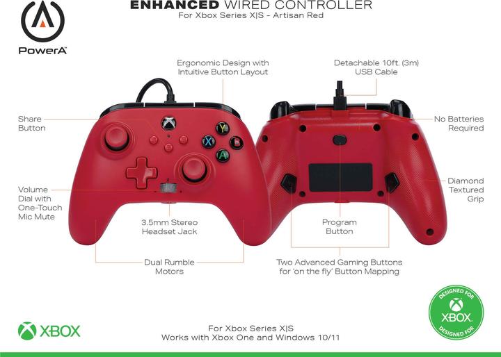 Produktbild PowerA Gamepad Artisan Red do konsoli Xbox Series X|S (XBGP0008-01) (Xbox Series X, Xbox Series S, Xbox One S)