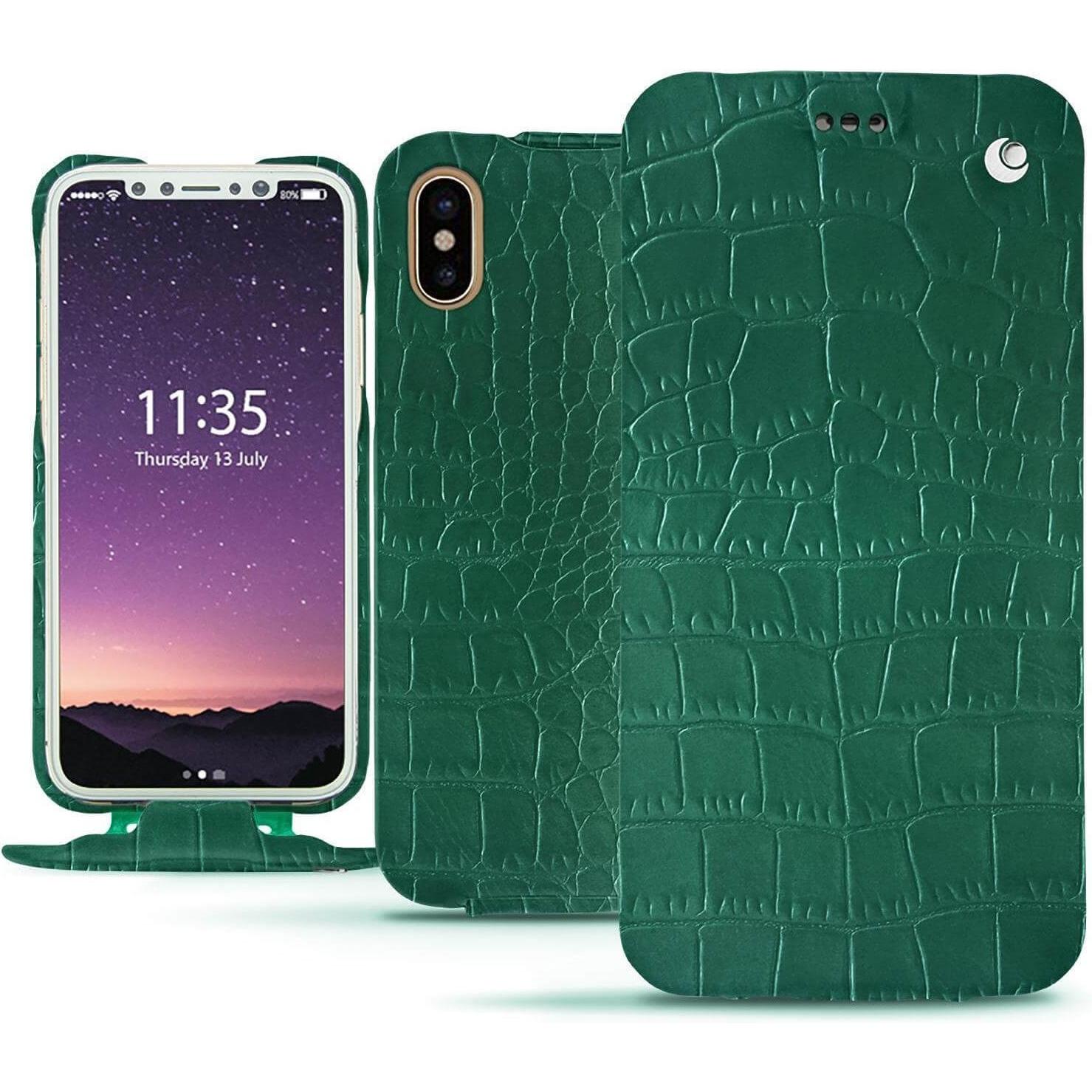 Noreve Lederschutzhülle vertikal (Apple iPhone XS), Smartphone Hülle, Grün