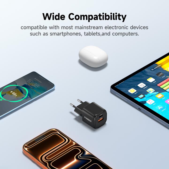 Image du produit FoneKit Mini 20W USB-C + USB-A Charger, black (20 W, 2 ports)