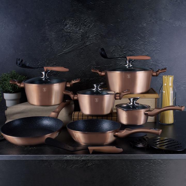 Immagine prodotto BerlingerHaus 15-piece Cookware Set Rose Gold Edition (Set di pentole e padelle da cucina, Alluminio)
