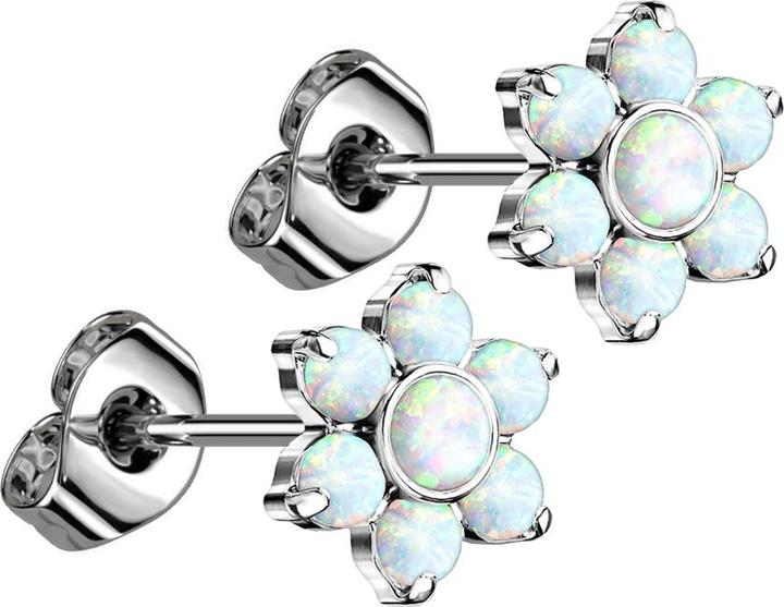 Immagine prodotto Star Piercing Orecchini a perno senza filo in argento fiore opale bianco (senza ottone, Titanio)