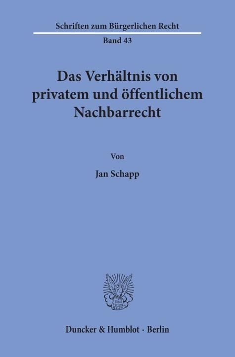 Produktbild Das Verhältnis von privatem und öffentlichem Nachbarrecht. (Deutsch, Jan Schapp, 1978)