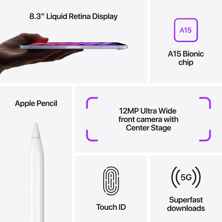 Productafbeelding Apple iPad mini 2021 (6e generatie) (5G, 8.30", 256 GB, Ruimte grijs)