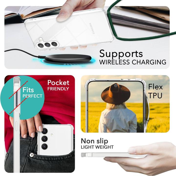 Actual product image Nalia Clear hybrid case with chain to hang around the neck