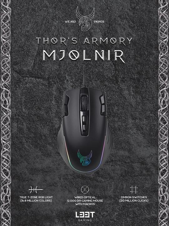 Actual product image L33T Gaming mouse Viking Thor, Mjoelnir, 12,000 DPI, Black (Cable)
