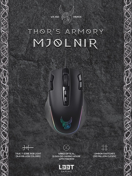 Actual product image L33T Gaming mouse Viking Thor, Mjoelnir, 12,000 DPI, Black (Cable)