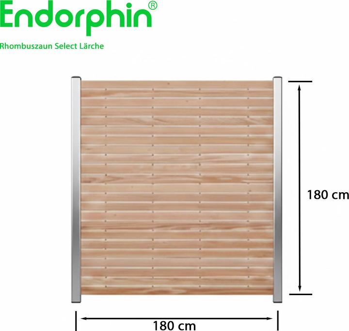 Produktbild Endorphin -Rhombuszaun Lärche 5 Element 180x180cm 6 silberne Pfosten 7x7x235cm