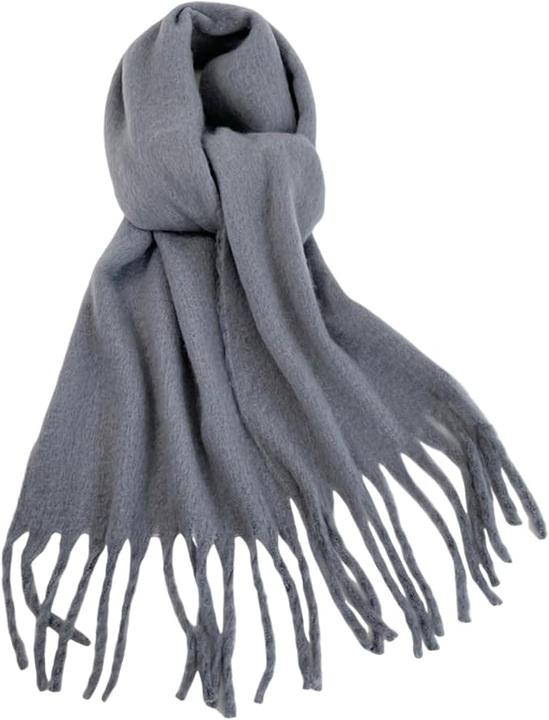 Actual product image Only-Bags.Store Solid Colour Plush Warm Chunky Scarf Long Simple Large Thickened Tassel Scarf Winter Outdoor