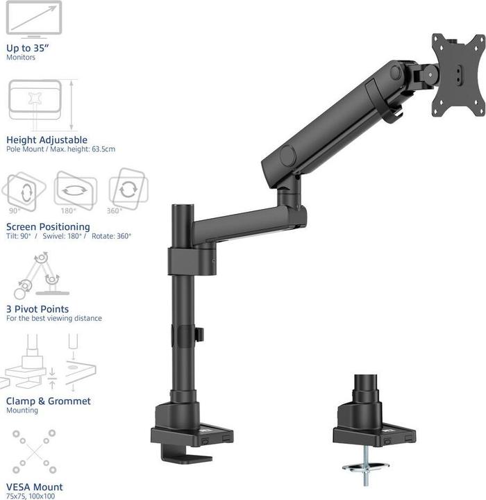 Produktbild ACT Single monitor arm office solid pro with mechanical spring (Tisch, 40")