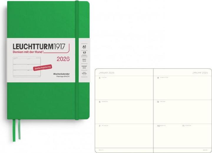 Produktbild Leuchtturm1917 Leuchtturm 1w/2s Medium Hc Spr.Leaf (A5, 1 Woche / 2 Seiten)