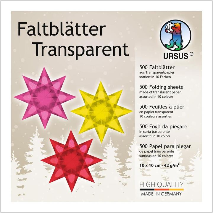 Produktbild Ursus Transparentpapier Faltblätter 10x10cm VE=500 Blatt 10 Farben sortiert (42 g/m², 500x)