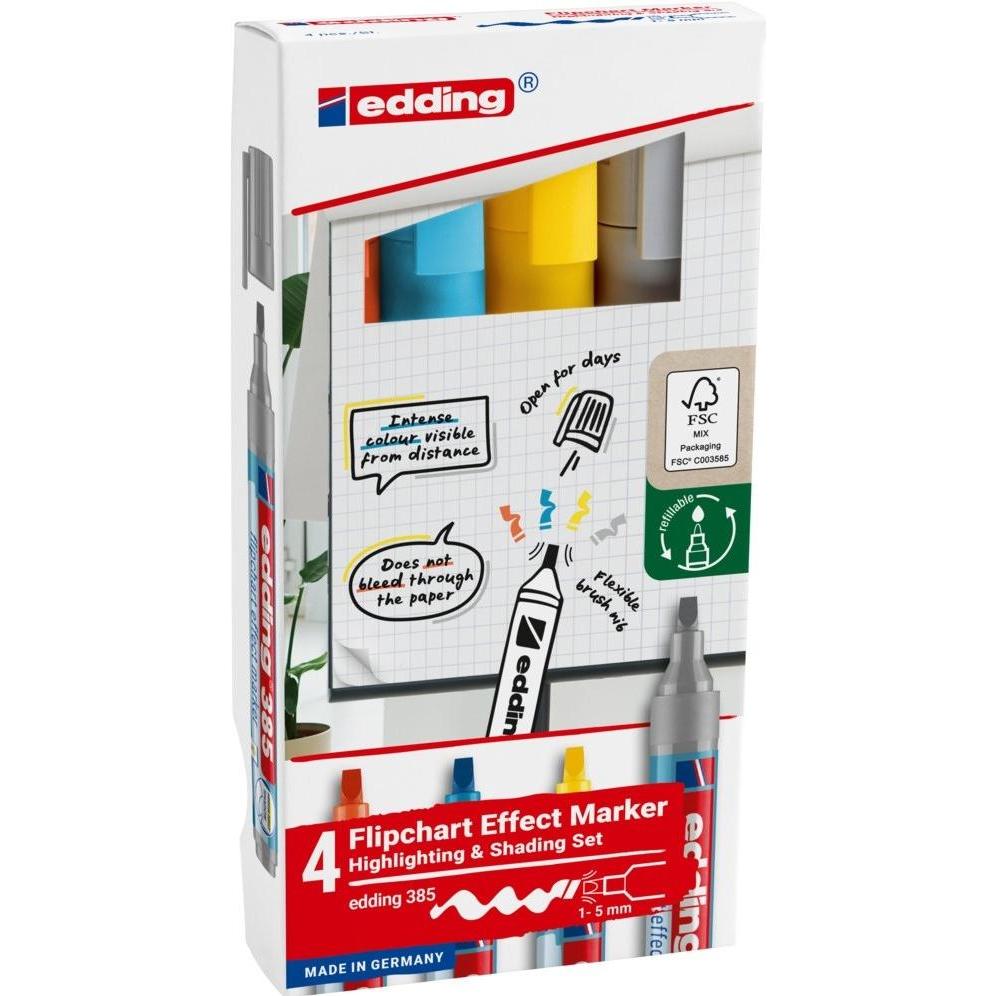 Edding, Marker, 385 Flipchart-Marker farbsortiert 1,0 - 5,0 mm, 4 St. (Mehrfarbig, 5 mm, 4 x)