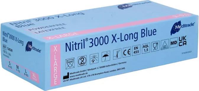 Produktbild Meditrade Nitrilhandschuhe 3000 X-Long blau puderfrei unsteril (XL)